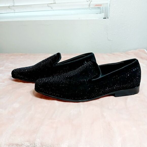 Moretti Black Label Black Textured Slip-On Loafers Size 12EEE - Picture 2 of 7